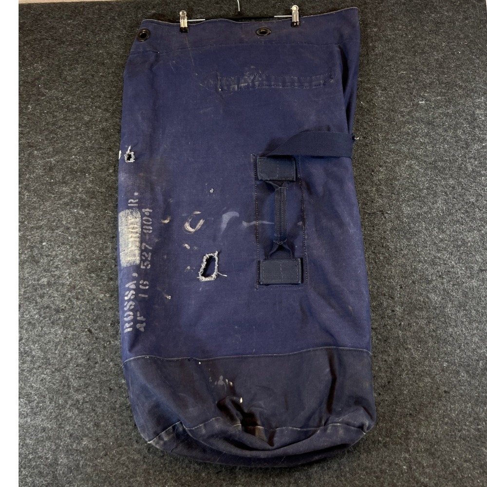 Vintage 50s Navy Canvas Sea Bag Military Stenciled Distressed Rossa Air Force